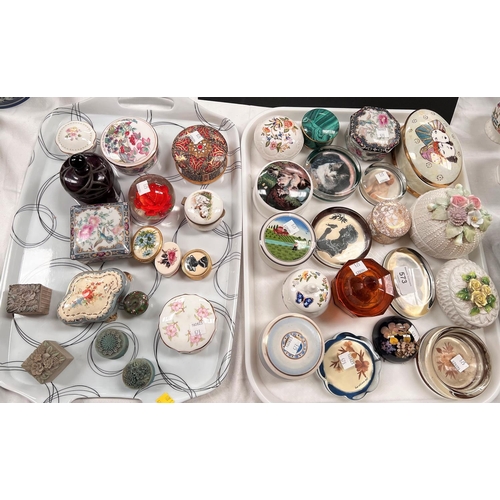 573 - A collection of china trinket boxes; 7 various glass paperweights