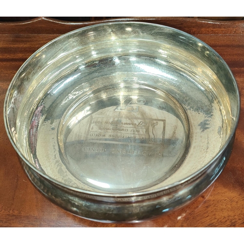 738A - A  white metal trophy bowl with golf inscription, stamped 800, 13.2oz