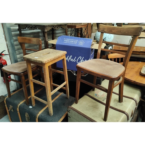 790 - A vintage laboratory stool and two vintage chairs