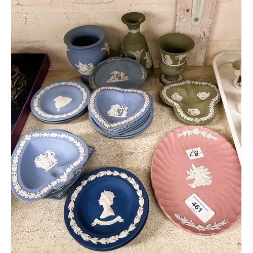 461 - A selection of various Wedgwood Jasperware vases, dishes, light blue, pink, green etc