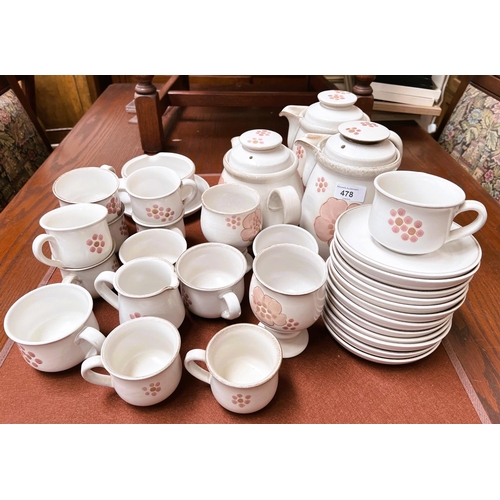 478 - A Denby Gypsy mid 20th century stoneware tea service, tea, coffee and hot water pots, cups, saucers ... 