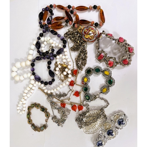 740B - A selection of various bead necklaces, white metal etc. set with various coloured stones.