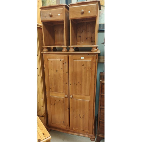 820 - A modern pine 4 piece bedroom suite comprising gents' double door wardrobe, dressing tale, stool and... 