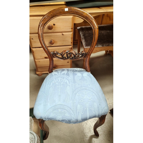 830 - A Victorian set of 3 balloon back dining chairs with blue drop in seats, plus 2 similar chairs; A pe... 