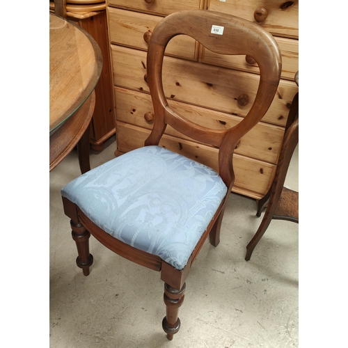 830 - A Victorian set of 3 balloon back dining chairs with blue drop in seats, plus 2 similar chairs; A pe... 