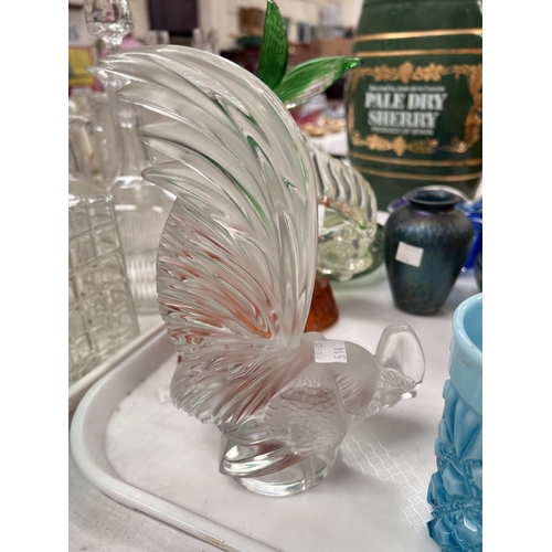 514 - A Lalique Cockerel car mascot ht. 21cm (1 tail feather small chip); A Royal Brierley studio vase; a ... 