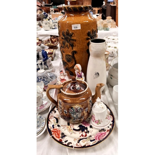 530 - A Victorian stoneware teapot, Mrs Rosthorn, Burnley 1882, a large West German vase and a selection o... 