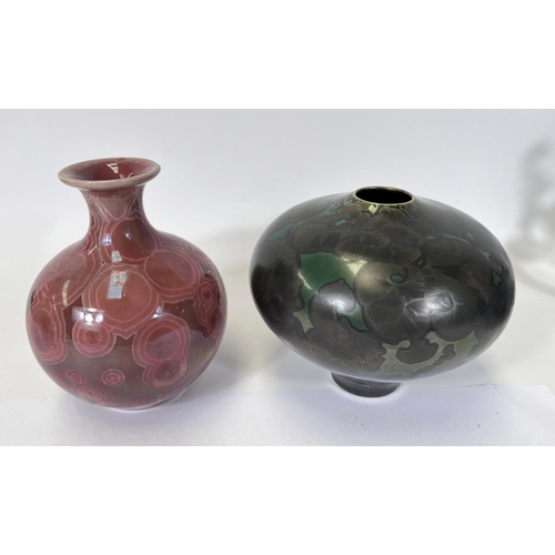 546A - A bulbous studio pottery vase with a slender neck, signed AB Manka S1 2014, height 17cm; a similar s... 