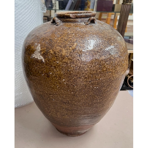 580 - A large stoneware ovoid pot, height 51cm (rim cracked)