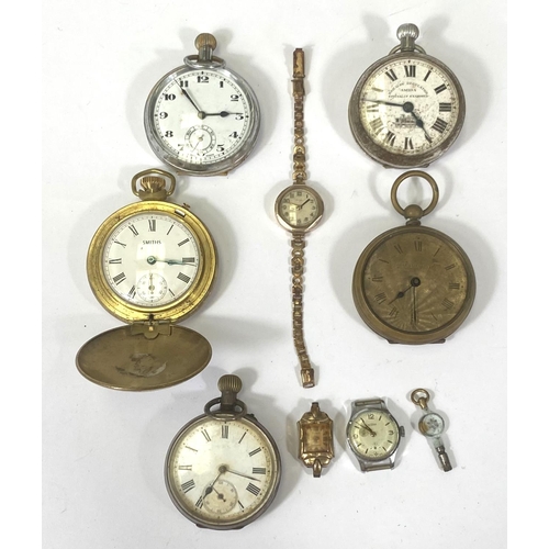 689 - A 1920's yellow metal case watch and a selection of various pocket watches etc.