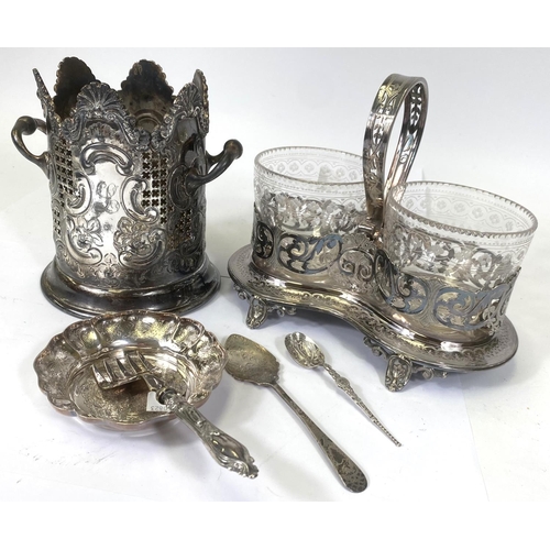 738 - A finely decorated silver plated wine cooler, a Victorian silver plated preserve server, 2 hallmarke... 