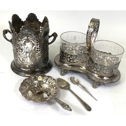 738 - A finely decorated silver plated wine cooler, a Victorian silver plated preserve server, 2 hallmarke... 