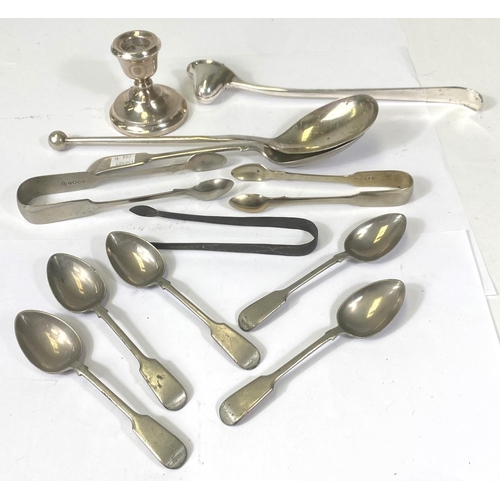 738B - A possibly Scandinavian white metal candle snuffer, a hall marked silver dwarf candlestick and a col... 