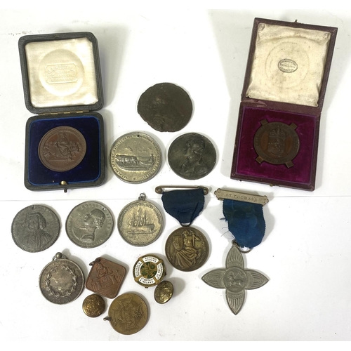 747A - A selection of bronze and other medals and medallions