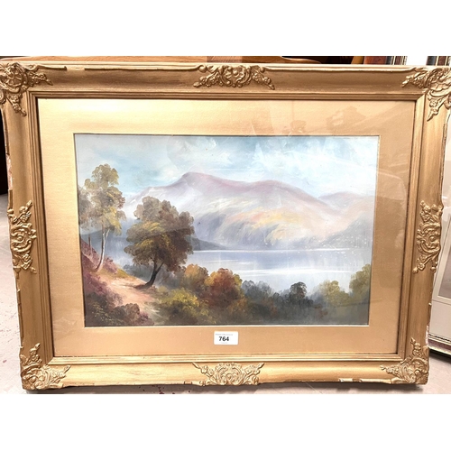 764 - 19th century lake scene and landscape with trees, oil on card, unsigned, 29 x 45cm, framed and glaze... 