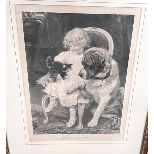 765 - After Arthur Elsley,'You mustn't pull' and 'Kiss and be friends', pair of monochrome prints, framed ... 