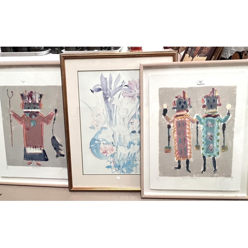 767 - 20th century Happi Hunter and Machinas Blessing, pair of artist signed prints, 66 x 50cm, framed and... 