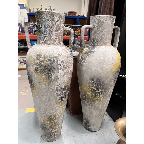 581 - A pair of large decorative period style 'amphora' vases in distressed finish, height 123cm