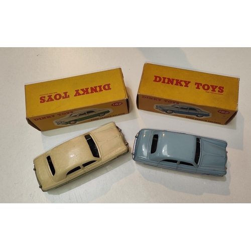 407 - DINKY TOYS: Two 162 Ford Zephyr Saloons in two tone colours, light and dark blue and light and dark ... 