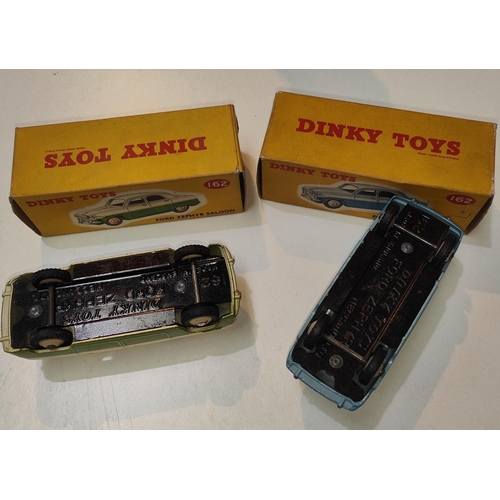 407 - DINKY TOYS: Two 162 Ford Zephyr Saloons in two tone colours, light and dark blue and light and dark ... 