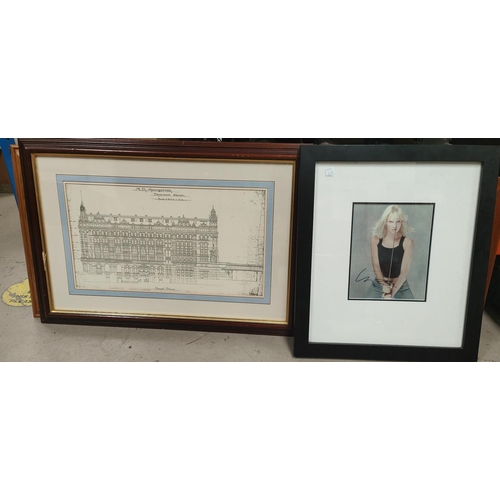 66B - A signed picture of Uma Therman ; an architectural print of the Midland Hotels, f & g and a fold... 