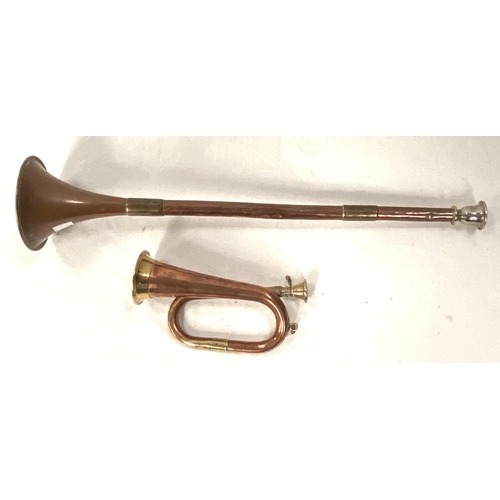 189 - A 19th century copper hunting horn, lettered: 