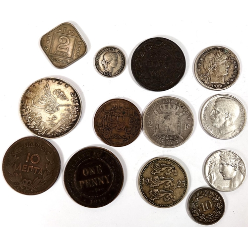 126 - A small selection of foreign coins including an Egyptian 10 Qirsh and USA quarter dollar, 1908