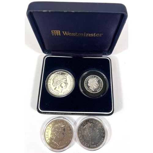 149 - Jersey 2010 Battle of Britain colourised £5 and £2 coins in Westminster box and two 2005... 