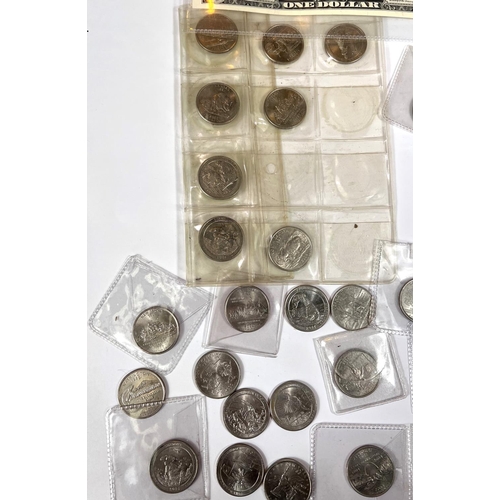 154 - A selection of US State quarters (29 coins) and 2 US $1 notes