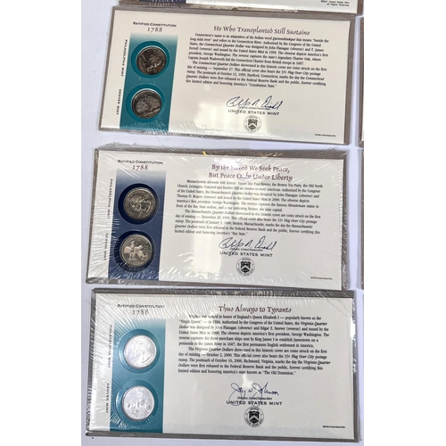 155 - 20 US State quarters on cards, 1999, 2000 and 2001