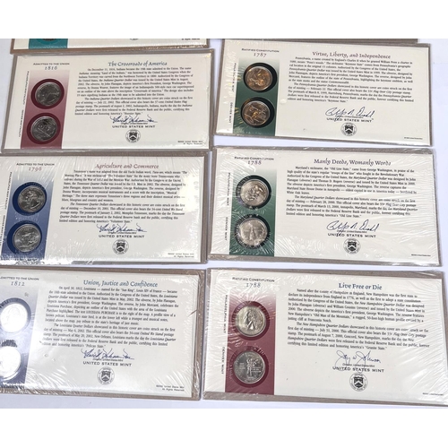 155A - 20 US State quarters on cards: 1999, 2000, 2001 and 2002