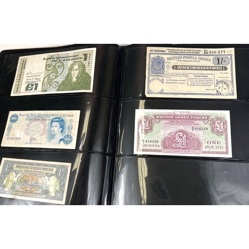 157 - An album of GB and foreign banknotes: £5 notes: Gill, Page and Salmon, £1 notes: blue Pe... 