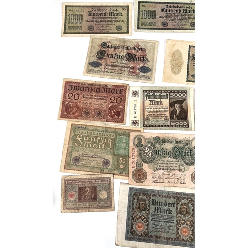 158 - A selection of various German banknotes dated from 1908 to 1923 