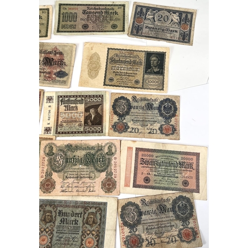 158 - A selection of various German banknotes dated from 1908 to 1923 