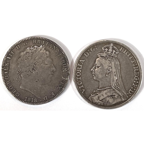 160 - GB Crowns: GIII 1818 LVIII and QV 1889