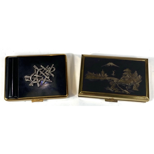 25 - A vintage Kigu of London compact with lipstick case, black enamel with diamante decoration in origin... 
