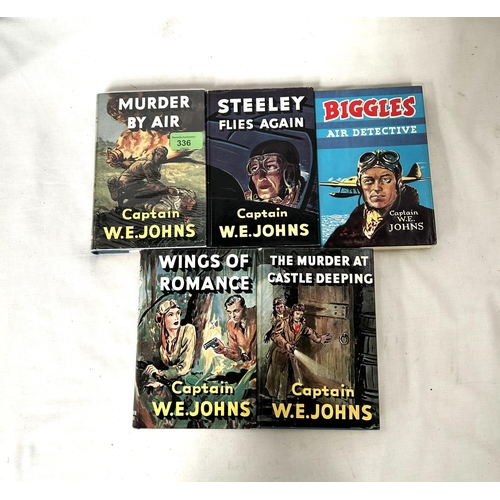 336 - CAPTAIN W.E. JOHNS: five Latimer House 1950's editions of Biggles and other novels 'Murder By Air', ... 