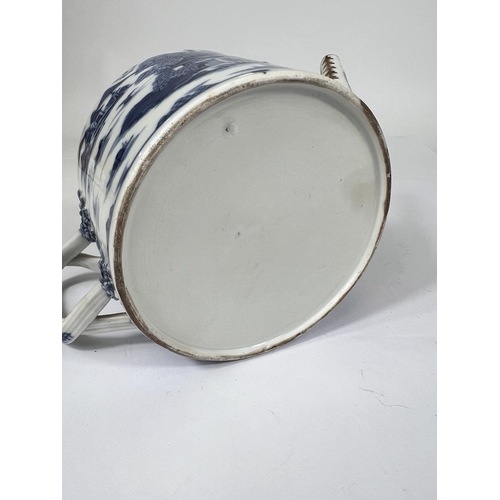 435 - A Chinese export blue and white teapot with over twisted handle, gilt and blue and white decoration ... 