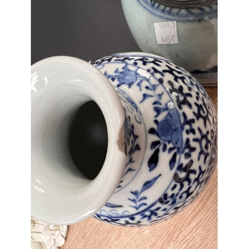 445C - A selection of various blue and white Chinese vases, ginger jars etc