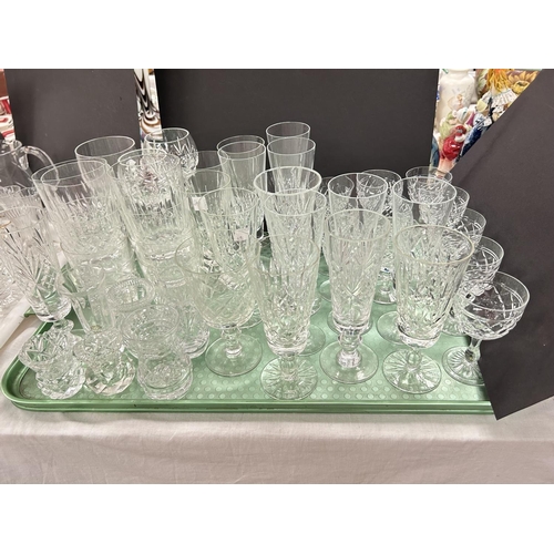 496 - A selection of Stuart crystal cut glass crystal drinking glasses; other glasses and cut glass vases ... 