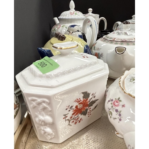 500 - A Royal Worcester tea caddy Lynbrook; a collection of 10 teapots:  Royal Worcester; Wedgwood; H... 