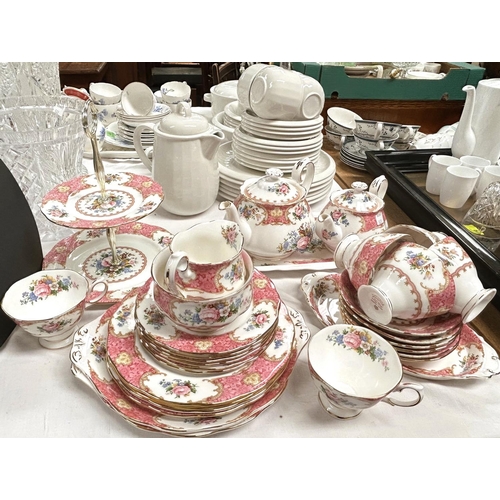 523 - A Unicorn Tableware white fluted part dinner and tea service; a Royal Albert 