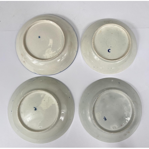 539 - Four First Period Worcester shallow dishes with blue and white decoration: Mansfield; Apple & Da... 