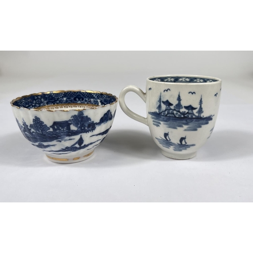 540 - A set of 3 First Period Worcester coffee cups with pagodas and trees to one side, bridge and trees t... 