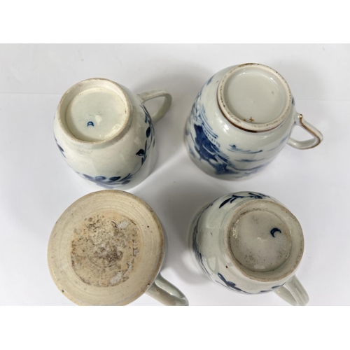 541 - Two First Period Worcester coffee cups decorated with flowers and foliage, crescent mark to base (1 ... 