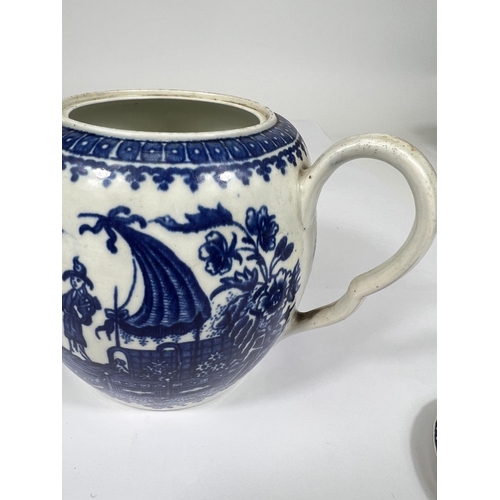 542 - A First Period Worcester blue & white teapot of ovoid form, decorated in the 'Fisherman & Co... 