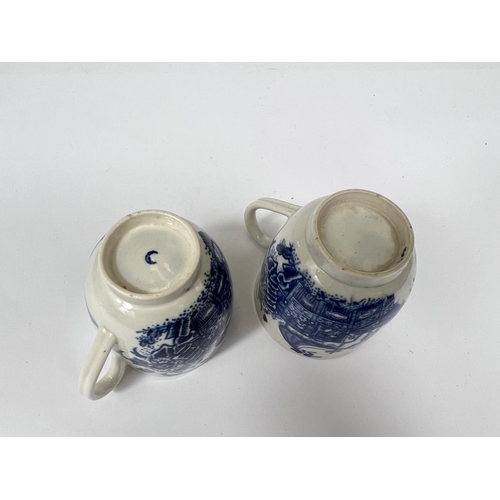 543 - Five pieces of First Period Worcester blue & white teaware in the 'Fisherman & Cormoran... 