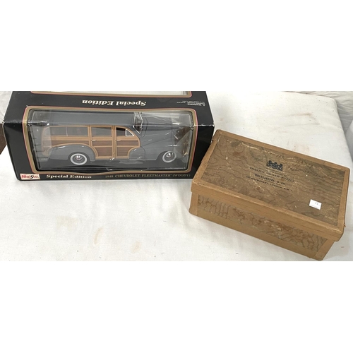 57 - A pre-war wooden jigsaw; a scale model of a Morris Traveller, boxed