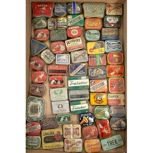 5B - GRAMOPHONE NEEDLE TINS: approx. 58 vintage needle tins, various makes, many with needles