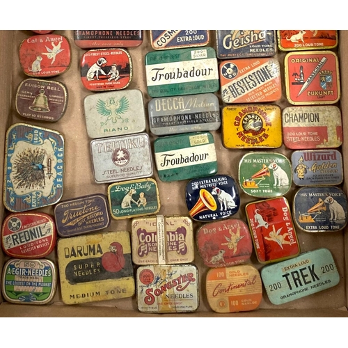 5B - GRAMOPHONE NEEDLE TINS: approx. 58 vintage needle tins, various makes, many with needles
